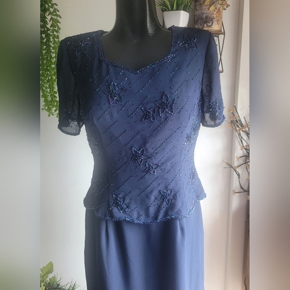 Monique Collection Vintage navy blue beaded maxi dress Size L - Picture 2 of 12